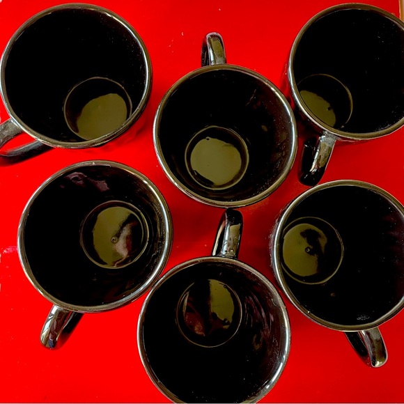 Stylish 6 ceramic tea cups set in black colour with self design, 200ml capacity - Picture 2 of 6